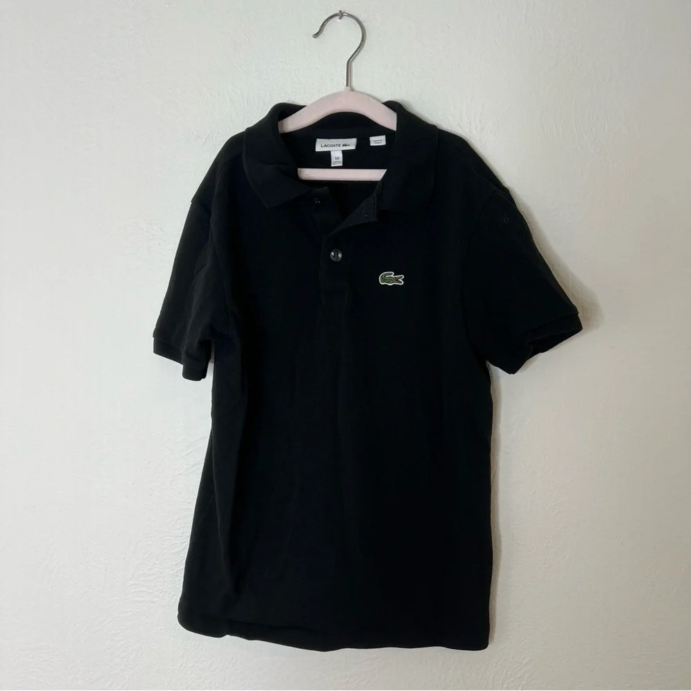 Lacoste Boys Classic Black Polo Shirt Croc Logo Cotton Preppy Casual Size 10